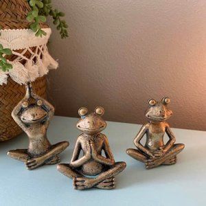 Set of 3 Frog Figurines Yoga Zen Decor – Frog Yoga Statues for Home Decor, Yoga